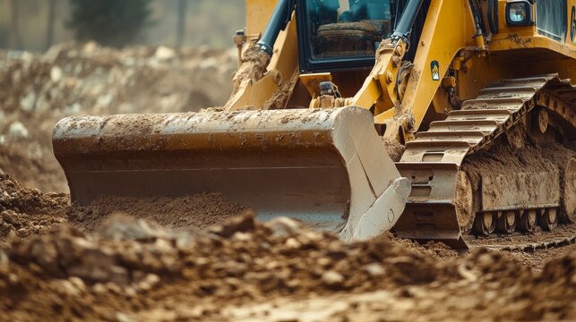 Heavy machinery operator operating a bulldozer to clear land. Featuring skill and focus