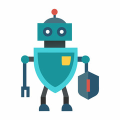 Robot with Shield Icon in Vector Style