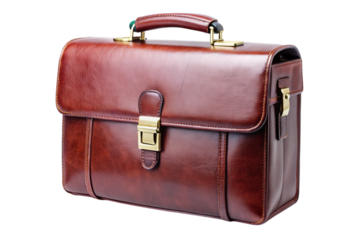Luxurious brown leather bag with a structured shape and classic detailing for business professionals