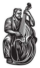 Elegant Engraving of a Musician Playing Double Bass Instrument