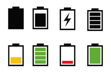 Battery Status Icons Displaying Charging and Low-Power Indicators
