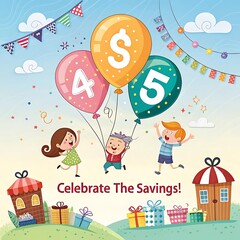 Fototapeta premium happy birthday card with balloons