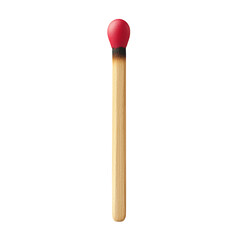 Realistic close-up image of a single unused wooden matchstick with a red ignition head and slight charring on a transparent background