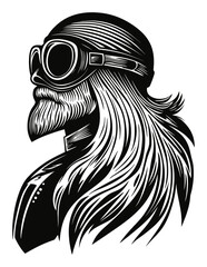 Retro Man with Long Hair and Goggles Engraving Artwork Design