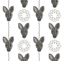 Unique illustration of horse heads with floral motifs on a white background for textile or wallpaper design