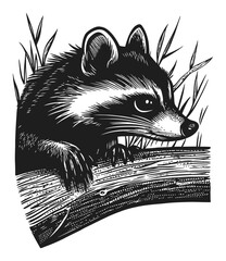 Intricate Engraving of a Mystical Forest Creature in Black and White