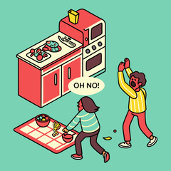 Isometric Pop Art Kitchen Chaos