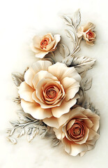 A card with flowers, an elegant floral arrangement with intricate details, made in soft pastel colors and creating a fairytale atmosphere