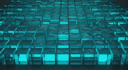 Naklejka premium Generative AI, Hi-tech 3D illustration, glowing glass cube pattern filling the frame, background image