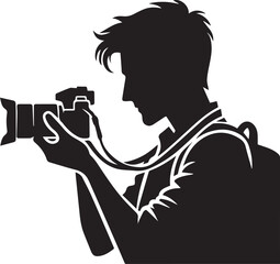 Silhouette of a Male Photographer with DSLR Camera in Action

