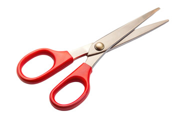 red handled scissors with stainless steel blades isolated on a Transparent Background