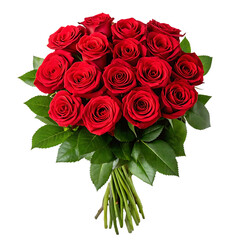 Obraz premium A dozen beautiful red roses in a bouquet.