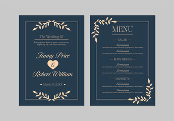 Grey And Gold Elegant Romantic Wedding Menu Invitation