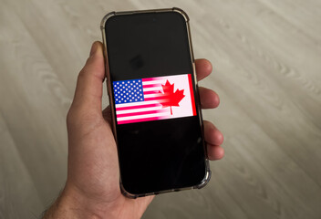  USA and Canada flag in smartphone
