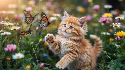 Obraz premium cat and flowers