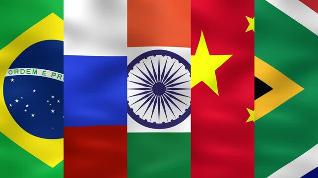 Flags of the BRICS countries (Brazil, Russia, India, China, South Africa)
