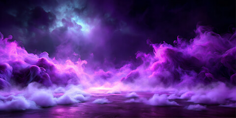 Ground purple fog background, 3d rendering. Smoke cloud scene neon light. Spooky dark magic haze. Panoramic view of the abstract fog isolated  on the black