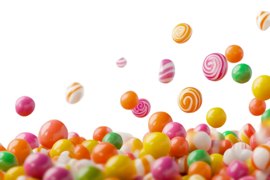 Colorful candy sweet treats background lollipops and hard candies assorted mix for party and celebrationsisolated on a transparent background.