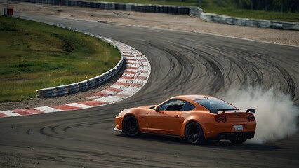 Racing a sport car on a racetrack  drifting car wheel,