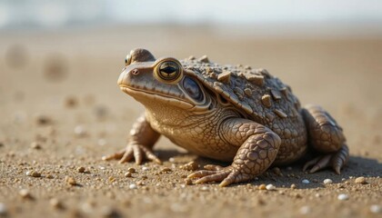 Fototapeta premium Coastal Toad Basking on Sandy Beach, Close-Up
