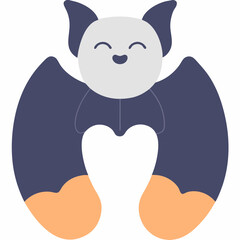 A cheerful bat friend spreading Halloween joy with a playful, U-shaped design in muted purples and oranges.