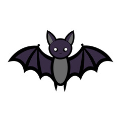 A charming, sweet little bat spreads its wings in a playful flight, showcasing adorable cartoon features with bold outlines and dark purple tones.