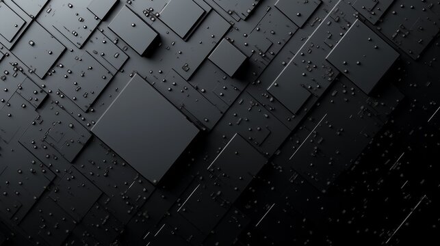 Dark Matter Grid: An Abstract Landscape of Black Squares and Lines with Subtle Metallic Droplets

