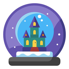 Fototapeta premium A whimsical fairytale castle nestled within a snow globe, dreaming under a twilight sky of purple and blue, showcasing a charming miniature world.