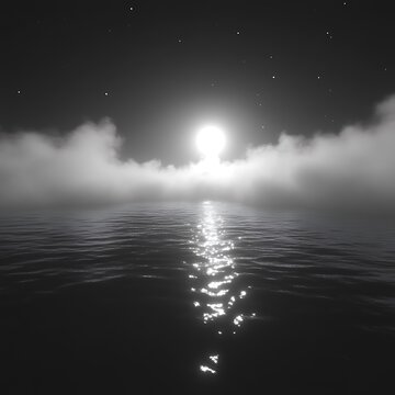 Moonlit Sea, Misty Night