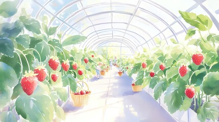 ビニールハウスで楽しいイチゴ狩り