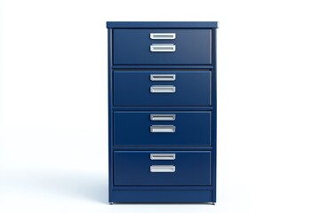 Dark-blue, five-drawer metal filing cabinet