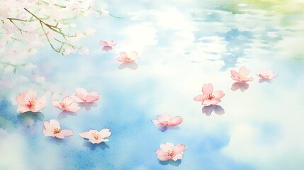 水面に浮かぶ桜の花風景 © Yka