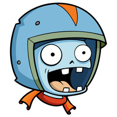 A wildly exuberant zombie pilot, helmet askew, scarf flapping, in a cartoonish, joyful flight, with bold outlines and bright flat colors.
