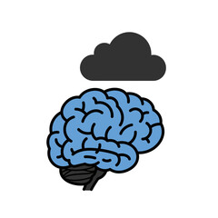 Cloudy Mind: A visual representation of the human brain shadowed by a dark cloud, symbolizing mental strain and cognitive fog, illustrating the impact of challenging emotional states.