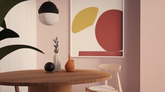 Charming minimalist dining area featuring wooden table and Scandinavian decor