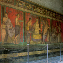 Fresken, Vorlesung des Rituals der Brautmysterien, in der Mysterienvilla in Pompeji, Pompeji, Italien