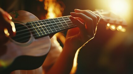 Obraz premium Playing Melodies on a Ukulele at Sunset 