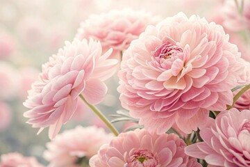 Fototapeta premium Delicate Pink Dahlia Blooms A Close-Up of Soft Pastel Flowers