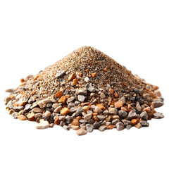 A pile of fine sand and gravel on a white background  long title A close up image showcasing a