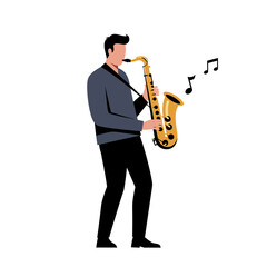 Fototapeta premium Saxophonist playing a Saxophone: A stylized illustration of a man playing the saxophone, musical notes floating nearby. The image evokes a sense of musical expression and artistic performance.
