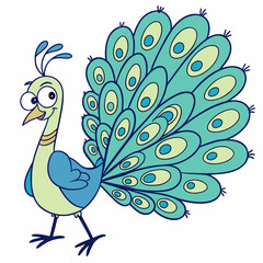 Fototapeta premium Flat Cartoon Vector Illustration Peacock Bird