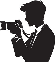 Silhouette of a Male Photographer with DSLR Camera in Action

