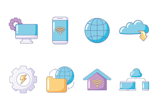 Blue And Purple Digital Web Cloud Icons Set