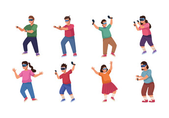 Colorful Active Kids Using VR Headset Illustration
