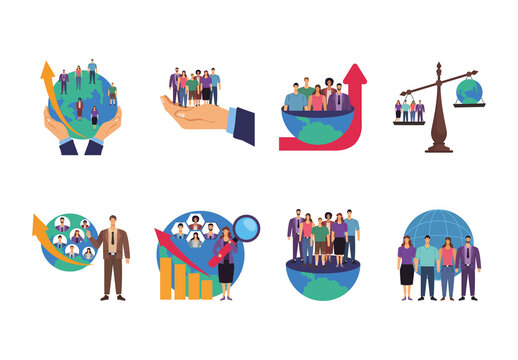 Colorful Global Population Growth Business Illustration