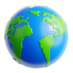 3D icon of Earth representing Earth Day theme, designed with a vibrant green and blue color surrounded by eco-friendly elements. The icon embodies the spirit of environmental awareness.