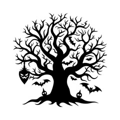 Obraz premium Silhouette Halloween tree vector illustration