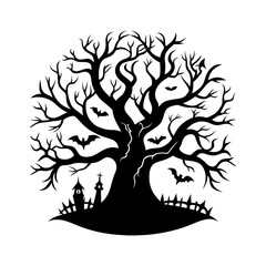  Silhouette Halloween tree vector illustration