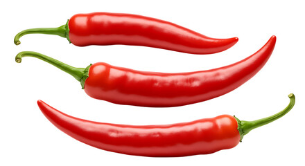 Fresh red chili peppers lying on a white background arranged neatly, showcasing their spicy vibrant look and natural shine perfect for cooking and food decoration.