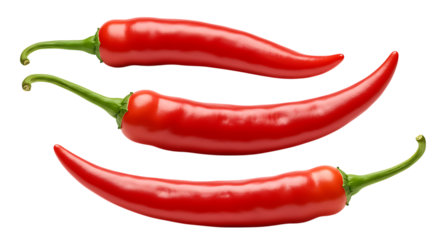 Fresh red chili peppers lying on a white background arranged neatly, showcasing their spicy vibrant look and natural shine perfect for cooking and food decoration.